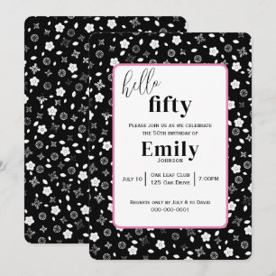 Invitation Bouquet noir et blanc pour fête d'anniversaire de