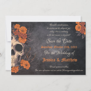 Invitation Bouquet orange enchanteur sur crâne crème STD
