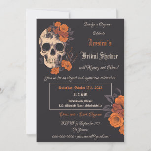 Invitation Bouquet orange enchanteur sur crâne en crème