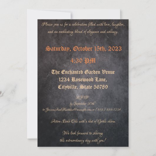 Invitation Bouquet orange enchanteur sur Mariage crâne crémeu (Dos)