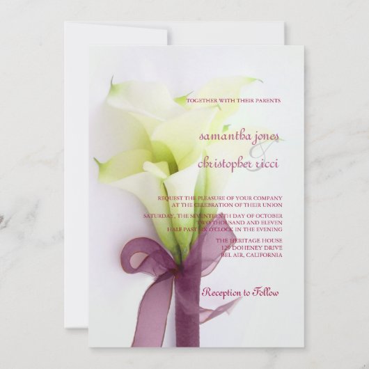 Invitation Bouquet Pix-Dezines, lys calla blancs (Dos)
