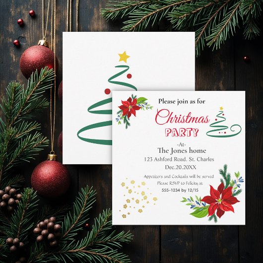 Invitation Bouquet Poinsettia, fête de Noël