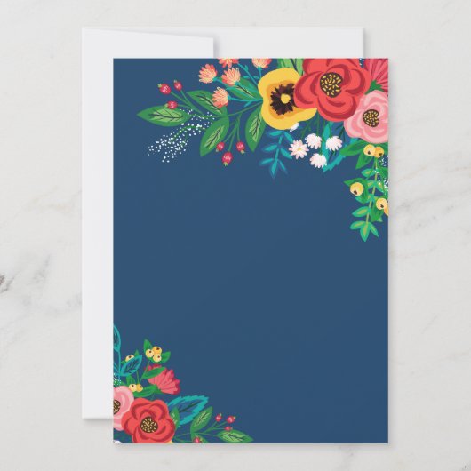 Invitation Bouquet populaire Boho - Mariage bleu profond (Dos)