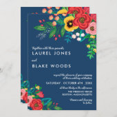 Invitation Bouquet populaire Boho - Mariage bleu profond (Devant / Derrière)