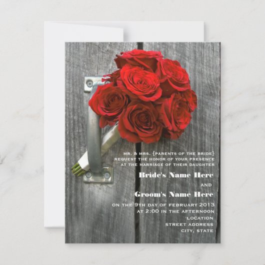 Invitation Bouquet Red Rose & Mariage Barnwood (Devant)