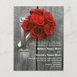 Invitation Bouquet Red Rose & Mariage Barnwood