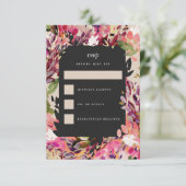 Invitation Bouquet romantique Hot rose Noir Noir Mariage RSVP (Debout devant)