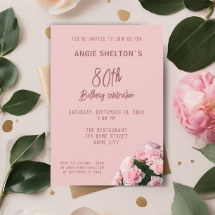Invitation Bouquet Rose 80e anniversaire Fête Florale