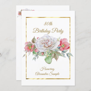 Invitation Bouquet rose blanc Fleurs or Anniversaire
