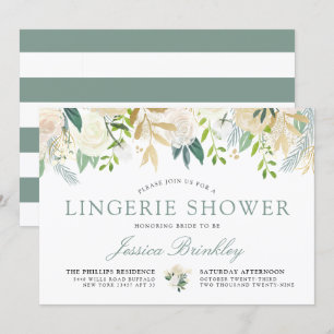 Invitation Bouquet Rose blanche   Douche à lingerie fleurie