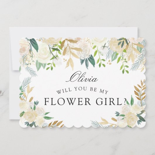 Invitation Bouquet Rose blanche | Serez-vous ma Flower Girl ? (Devant)