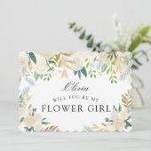 Invitation Bouquet Rose blanche | Serez-vous ma Flower Girl ? (Debout devant)