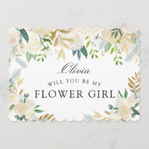 Invitation Bouquet Rose blanche Serez-vous ma Flower Girl ?