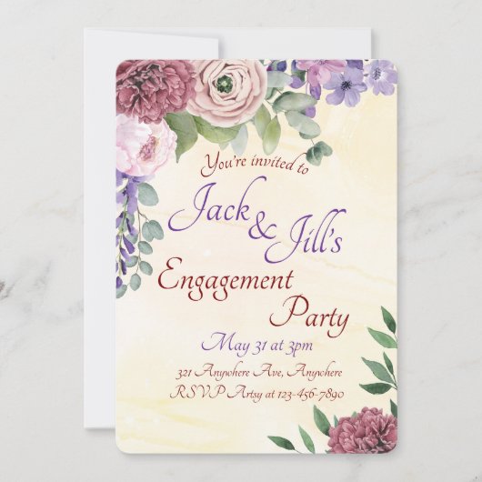 Invitation Bouquet rose et violet (Devant)