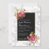 Invitation Bouquet rose floral sur le Marbre blanc de mariage (Devant)