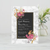 Invitation Bouquet rose floral sur le Marbre blanc de mariage (Debout devant)