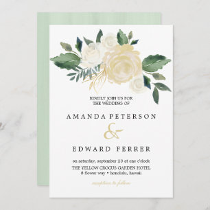 Invitation Bouquet Rose ivoire menthe mariage