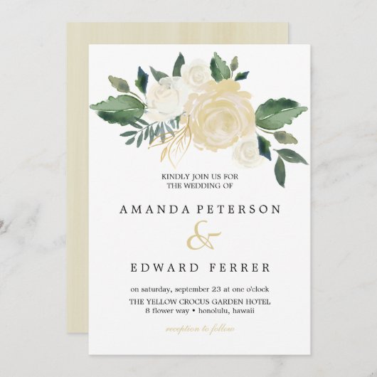 Invitation Bouquet Rose ivoire rose mariage (Devant / Derrière)