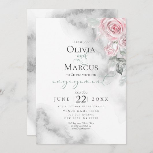 Invitation Bouquet rose pâle Bouquet d'eau douce (Devant / Derrière)