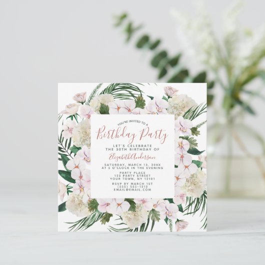 Invitation Bouquet rose Parties scintillant or fête d'anniver (Debout devant)