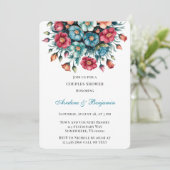 Invitation Bouquet rouge orange turquoise Couples or floral D (Debout devant)