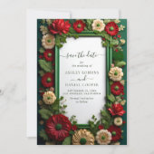 Invitation Bouquet Royal Green Vibrant Enregistrer La Date (Devant)