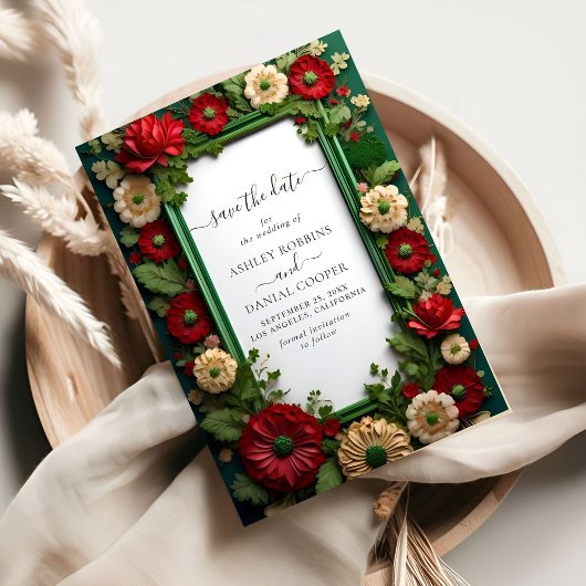 Invitation Bouquet Royal Green Vibrant Enregistrer La Date