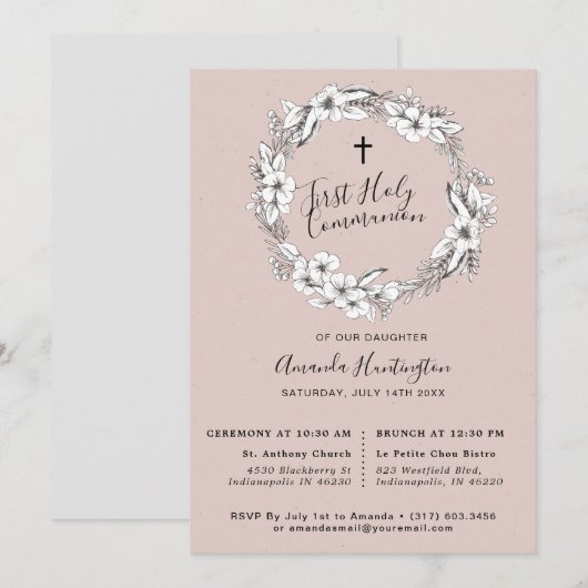 Invitation Bouquet sauvage Première communion sainte | Brouil (Devant / Derrière)