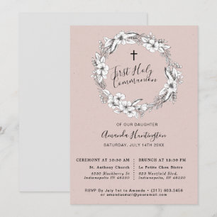 Invitation Bouquet sauvage Première communion sainte   Brouil