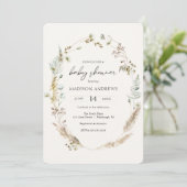 Invitation Bouquet séché de Bohême Baby shower bleu Invitatio (Debout devant)