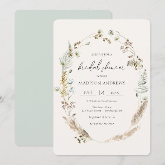 Invitation Bouquet séché de Bohême Fête des mariées bleue (Devant / Derrière)