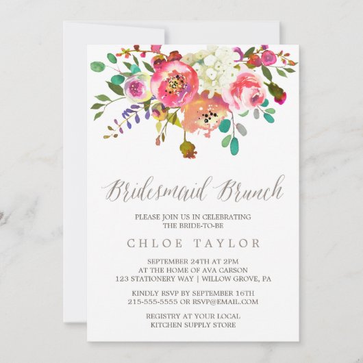 Invitation Bouquet simple d'aquarelle florale Brunch (Devant)