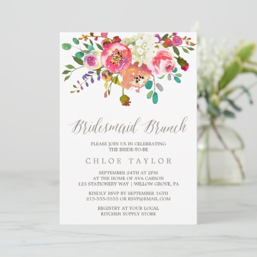 Invitation Bouquet simple d'aquarelle florale Brunch (Debout devant)