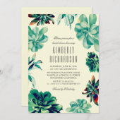 Invitation Bouquet Succulent - Fête des mariées Turquoise fle (Devant / Derrière)