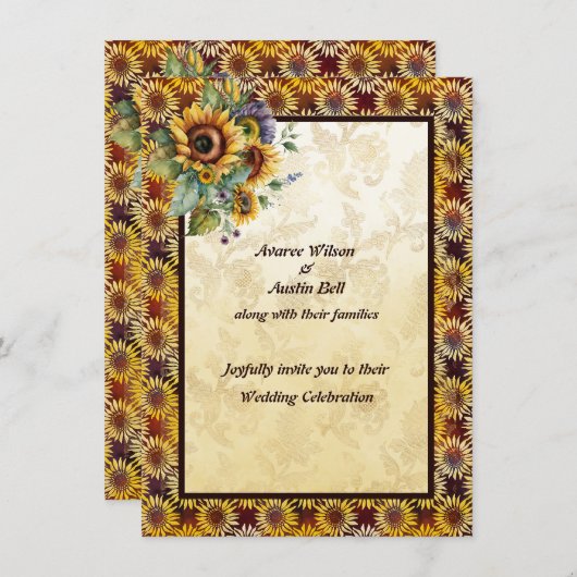 Invitation Bouquet Sunflowers Or Brown (Devant / Derrière)
