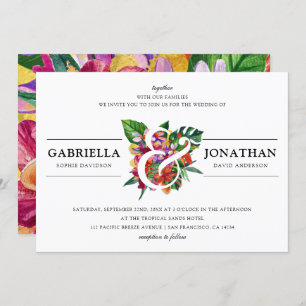 Invitation Bouquet tropical et typographie moderne  Mariage