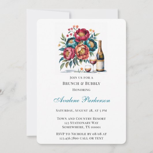 Invitation Bouquet turquoise Rouge Orange Floral Brunch & Bub (Devant)