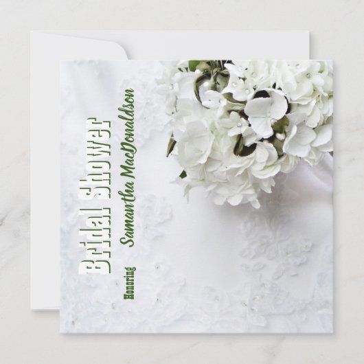Invitation Bouquet vert fleuri damassé douche nuptiale (Devant)