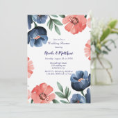 Invitation Bouquet Wedding shower bleu et corail (Debout devant)