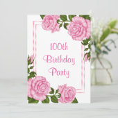 Invitation Bouquets d'angle rose joli 100e anniversaire (Debout devant)
