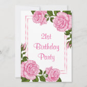 Invitation Bouquets d'angle rose joli 21e anniversaire (Devant)