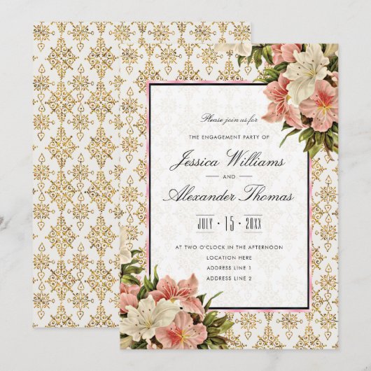 Invitation Bouquets de printemps chic & fiançailles avec pail (Devant / Derrière)