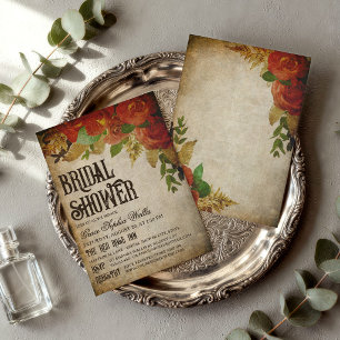 Invitation Bouquets de roses rouges pour mariage vintage