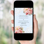 Invitation Bouquets d'or rose bleu dentelle mariage haut de g