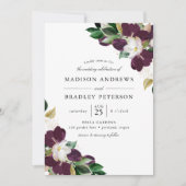 Invitation Bouquets Floraux de Prune Foncé | Mariage (Devant)