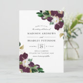 Invitation Bouquets Floraux de Prune Foncé | Mariage (Debout devant)