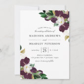 Invitation Bouquets floraux de prune foncée | MARIAGE (Devant)