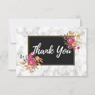 Invitation Bouquets Floraux Roses sur Cadre Noir Remerciement