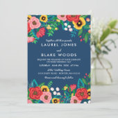 Invitation Bouquets folkloriques - Mariage profond bleu et ro (Debout devant)