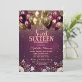Invitation Bourgeon Glitter Ballons Fleurs Douce 16 (Debout devant)